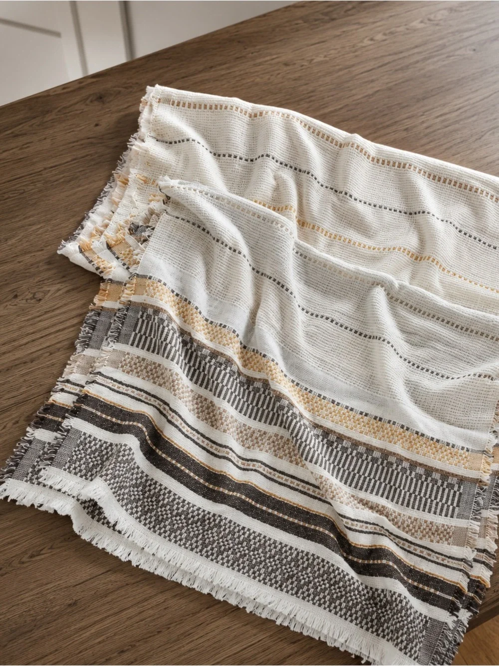 J. Jill Jacquard Stripes Scarf Cream Multi Cotton Fringe NWT